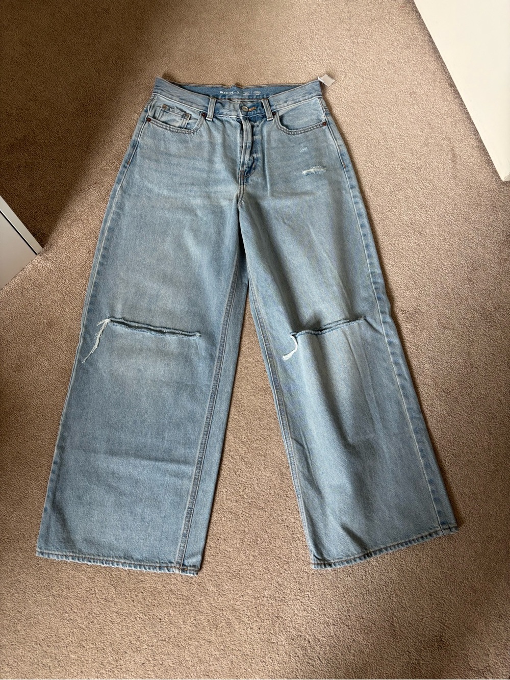 NWT Old Navy Extra High Rise Baggy Wide Leg Jeans Distressed Light Wash Size 10